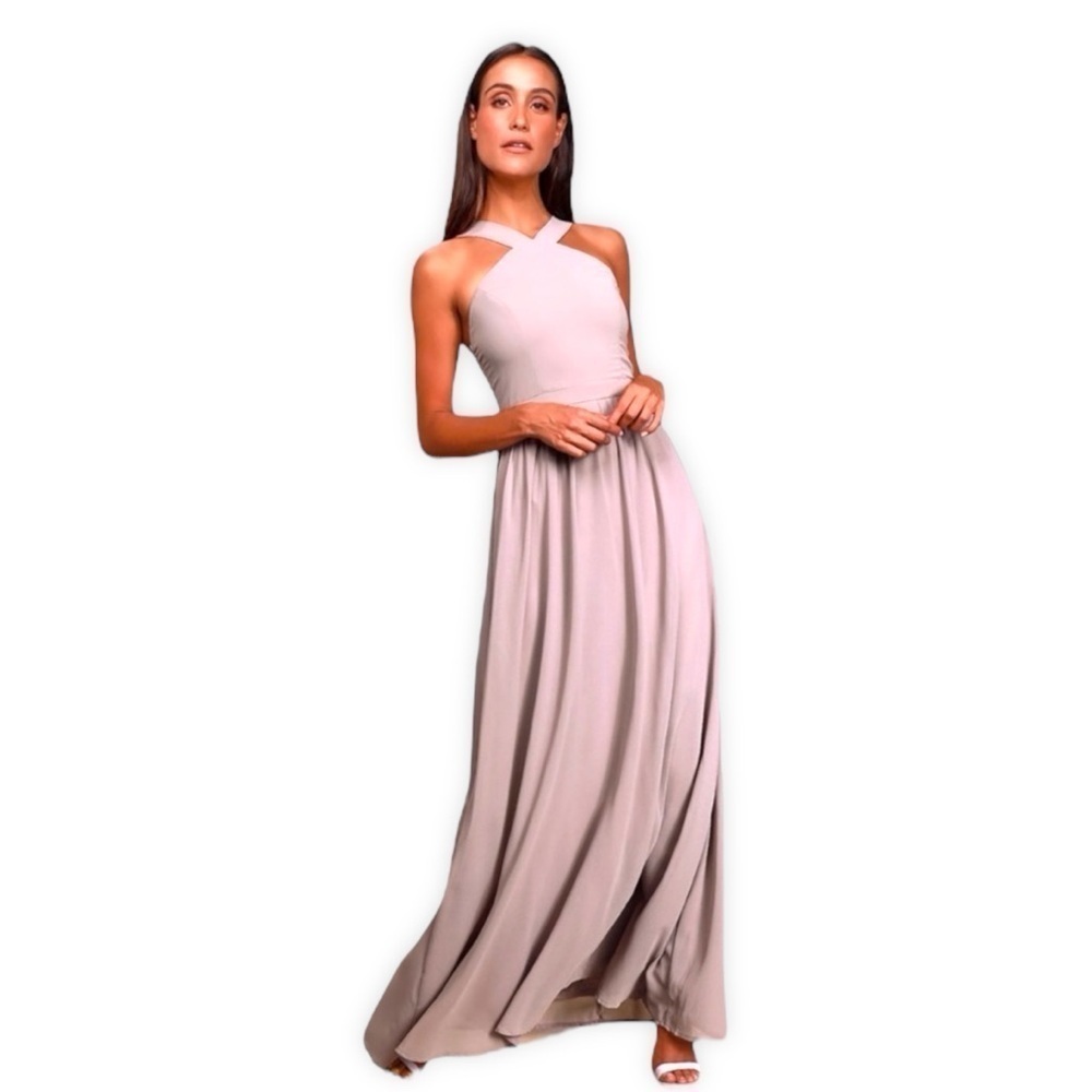 Lulus Air of Romance Chiffon Taupe Maxi Wedding Guest Dress XL